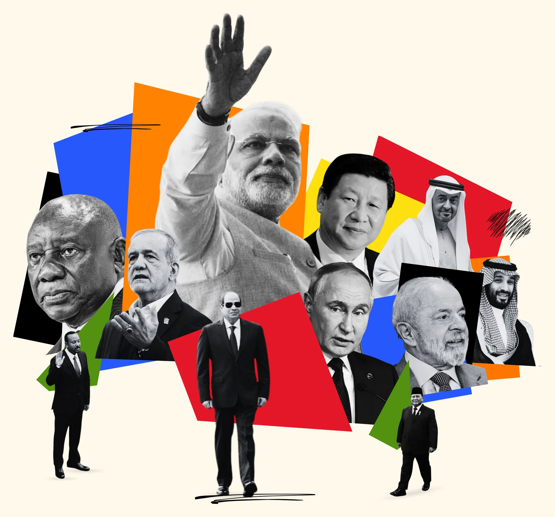 BRICS leaders, a collage marking India's 2026 chairmanship